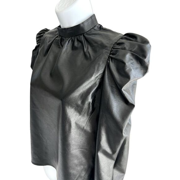EXPRESS Faux Leather Puff Sleeves Blouse Size XS - Picture 2 of 9